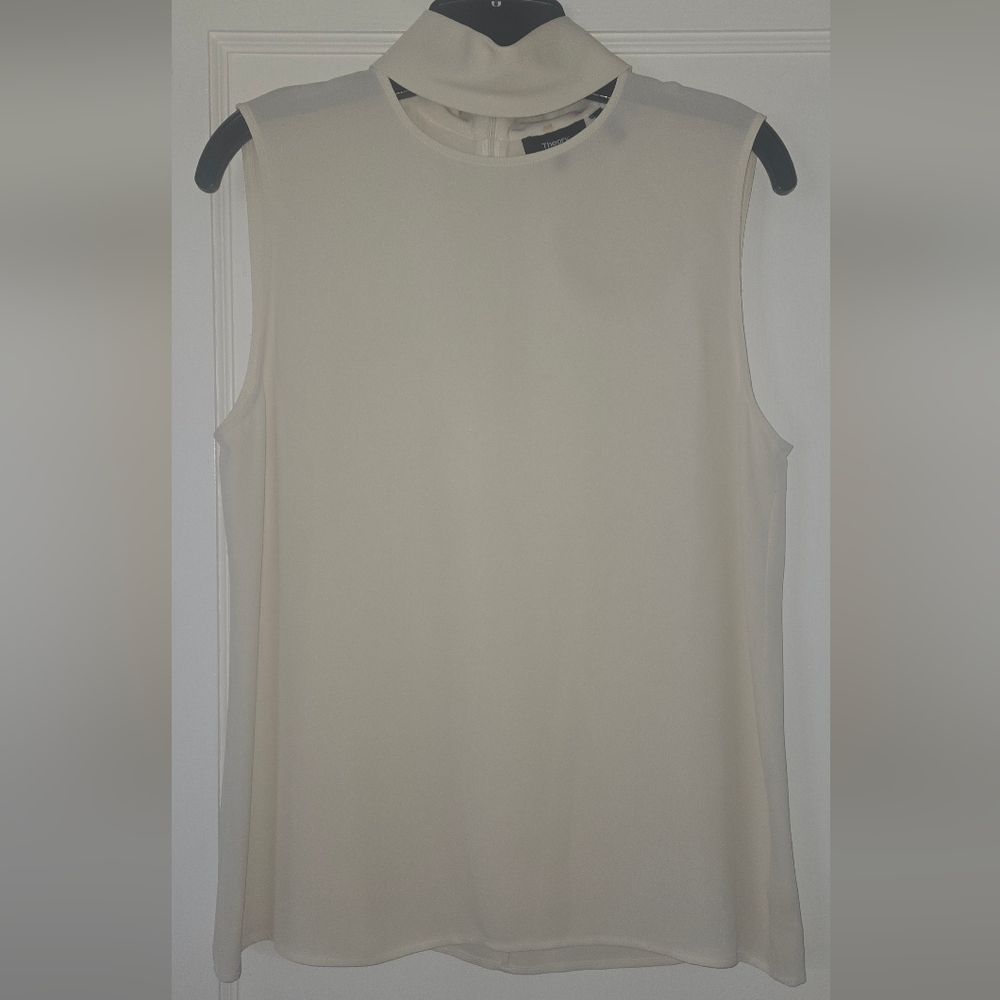 Theory Silk Ecru Sleeveless Blouse